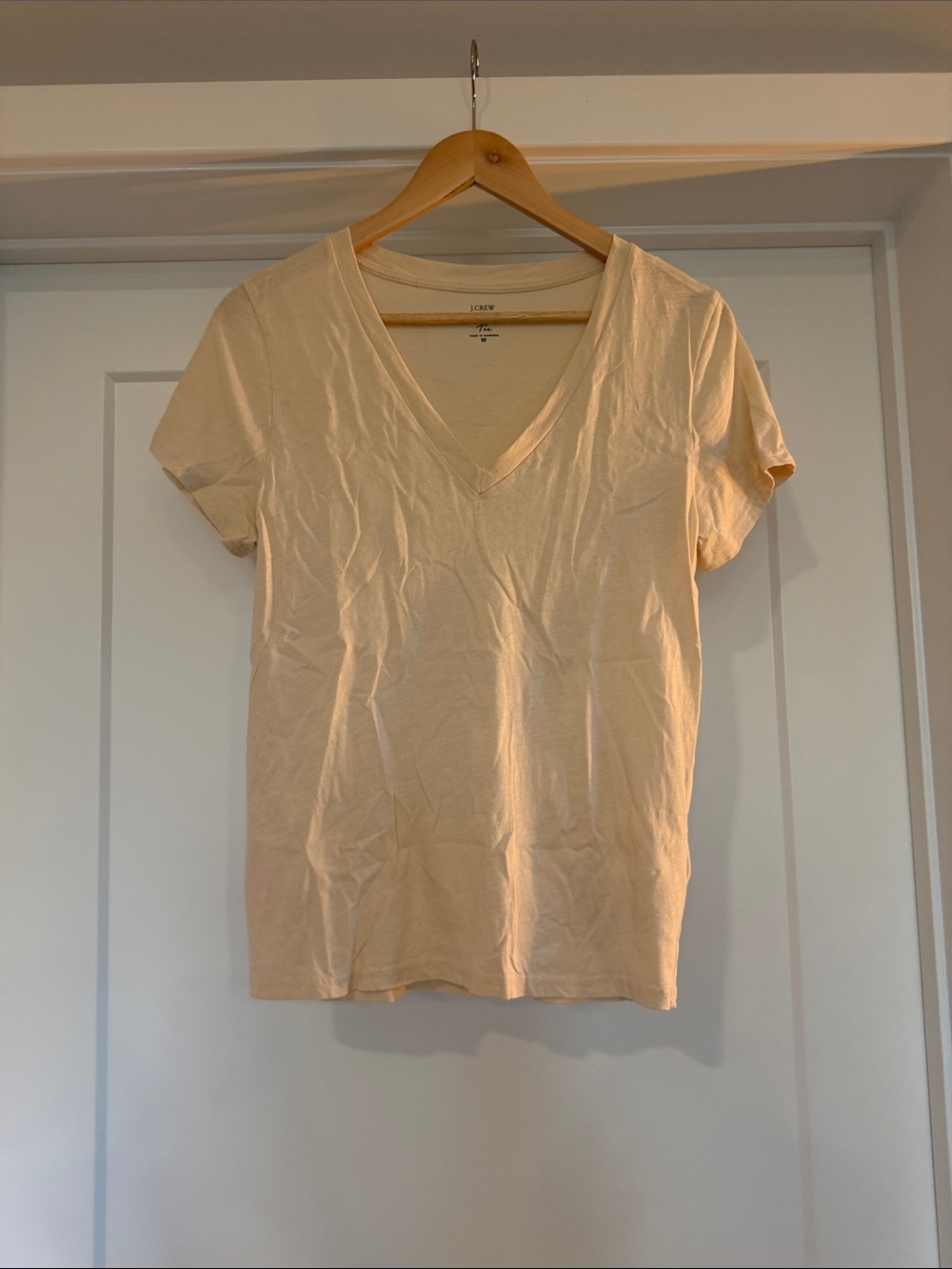 J. Crew Women's Cream Color V-Neck Short Sleeve Tee